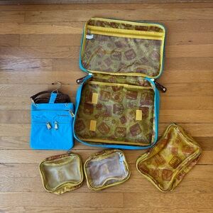 Samantha Brown Cosmetic Organizer Three Zipper Insert Pouches And Crossbody Teal